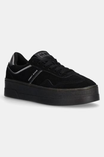 Semišové tenisky Tommy Jeans THE GREENWICH FLATFORM ELEVATED čierna farba, EN0EN02676