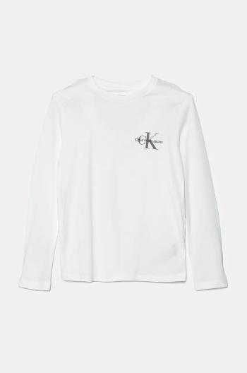 Detské tričko s dlhým rukávom Calvin Klein Jeans biela farba, s potlačou, IU0IU00677