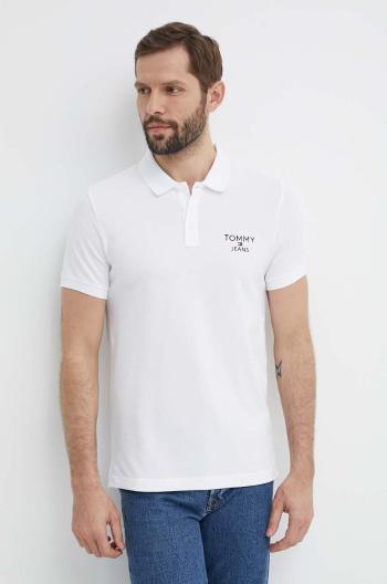 Bavlnené polo tričko Tommy Jeans biela farba, s nášivkou, DM0DM18927