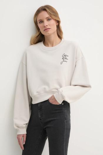 Bavlnená mikina Calvin Klein Jeans dámska, béžová farba, s potlačou, J20J224743