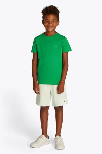 Detské bavlnené tričko Tommy Hilfiger zelená farba, jednofarebný, KB0KB06879