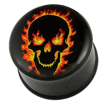 Plug do ucha - lebka v plameňoch - Hrúbka piercingu: 10 mm
