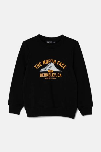 Detská bavlnená mikina The North Face VARSITGRAPHIC RELAXED CREW čierna farba, s potlačou, NF0A89H8JK31