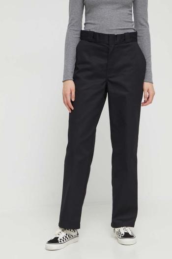 Nohavice Dickies 874 dámske, čierna farba, rovné, vysoký pás