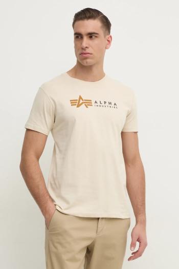 Tričko Alpha Industries pánske, béžová farba, s potlačou, 118502PP