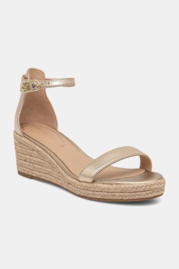 Kožené sandále Tommy Hilfiger TH METALLIC MID WEDGE ESPADRILLE zlatá farba, FW0FW08663