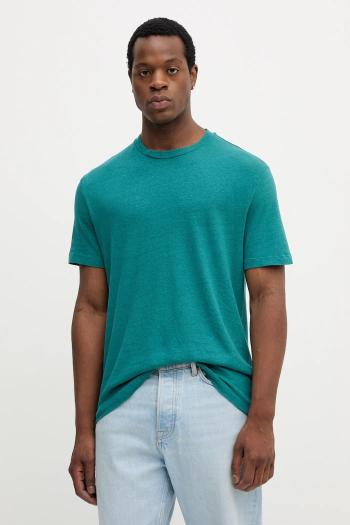 Ľanové tričko United Colors of Benetton zelená farba, jednofarebné, 3UTFU10B1