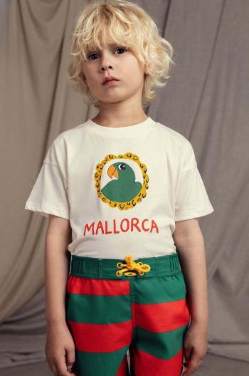 Detské bavlnené tričko Mini Rodini Parrot béžová farba, s potlačou