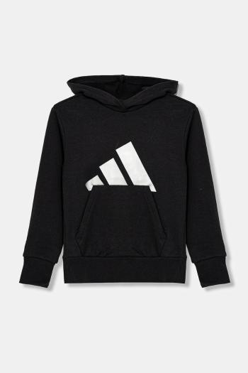 Detská mikina adidas čierna farba, s kapucňou, s potlačou, JC7505