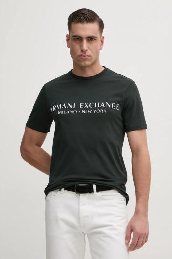 Bavlnené tričko Armani Exchange zelená farba, s potlačou