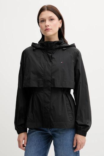 Bunda Tommy Hilfiger čierna farba, prechodná, WW0WW46444