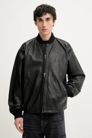 Kožená bunda bomber Diesel L-KHAT JACKET čierna farba, prechodná, oversize, A16865.0PFAH