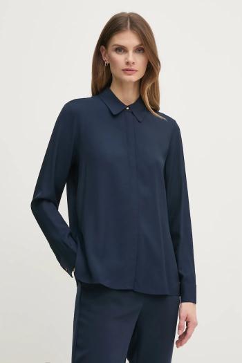 Košeľa Tommy Hilfiger dámska, tmavomodrá farba, voľný strih, s klasickým golierom, WW0WW44045