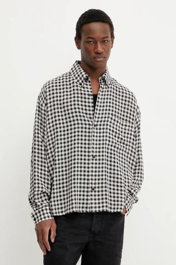 Košeľa Won Hundred pánska, čierna farba, voľný strih, s golierom button-down, 3550-14274