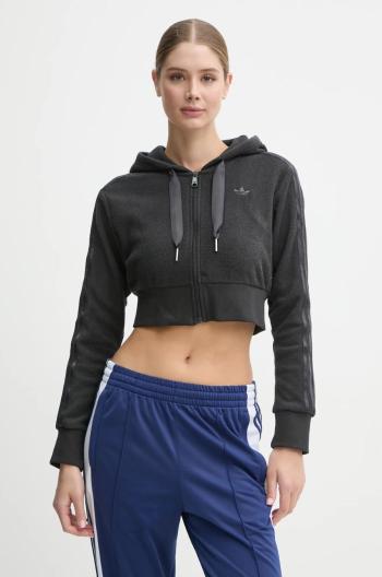 Mikina adidas Originals Femme Galore Short Fulzip Hoodie dámska, šedá farba, s kapucňou, s nášivkou, JN3006