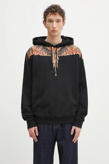 Bavlnená mikina Marcelo Burlon Icon Wings Regular Hoodie Black Orange pánska, čierna farba, s kapucňou, s potlačou, CMBB007S25FLE0011020
