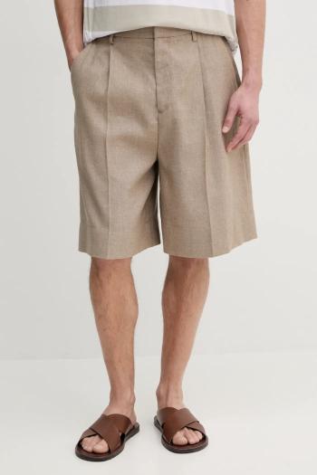 Ľanové šortky Tommy Hilfiger pánske, béžová farba, SQTHL7544.SQTH503