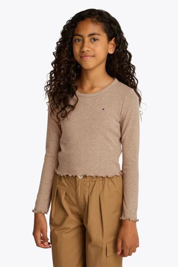 Detské tričko s dlhým rukávom Tommy Hilfiger hnedá farba, KG0KG08299