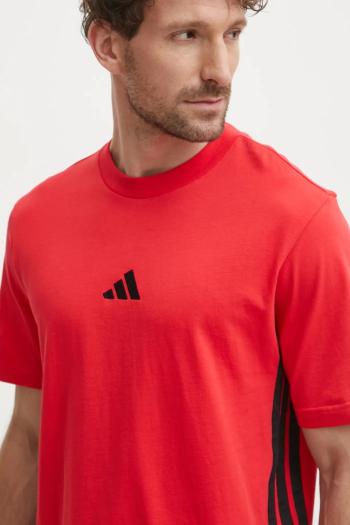 Bavlnené tričko adidas Essentials pánske, červená farba, vzorované, JE6386