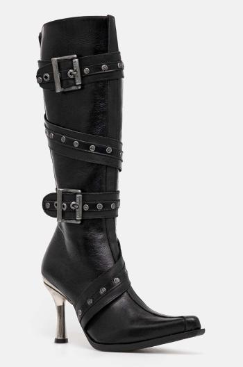Kožené čižmy New Rock ITALI NEGRO + MALICIA TACON CARIBE ACERO dámske, čierna farba, na vysokom podpätku, M-9029-C10