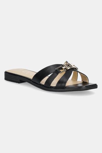 Kožené šľapky Guess REALLA dámske, čierna farba, FLJRLL LEA19