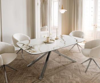 Jedálenský stôl Edge oválny 200x100 keramický Calacatta Luxe bielo