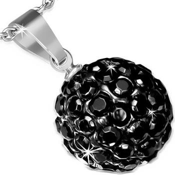 Oceľový prívesok so Shamballa guličkou, čierne ligotavé zirkóny, 12 mm