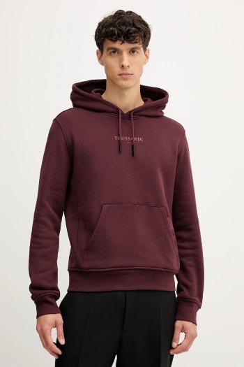 Bavlnená mikina Trussardi bordová farba, s kapucňou, s potlačou, G8108000056N