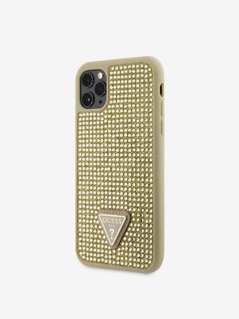 Guess Rhinestones Triangle Metal Logo Kryt pro iPhone 11 Pro Gold Telefontok Lila