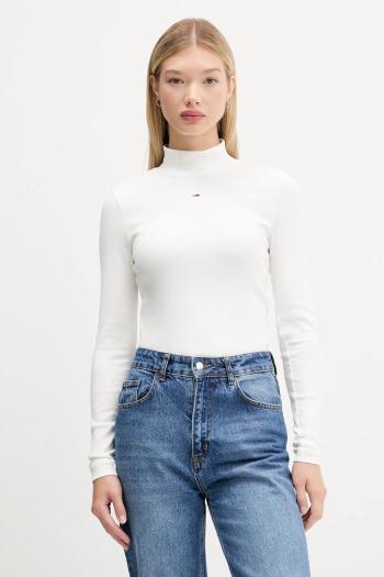 Tričko s dlhým rukávom Tommy Jeans čierna farba, s polorolákom, DW0DW19830