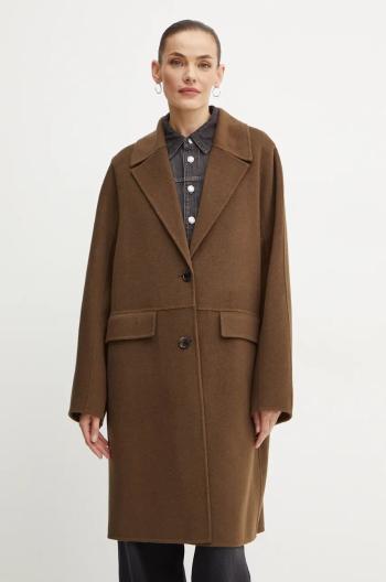 Vlnený kabát BOSS zelená farba, prechodný, oversize, 50518893