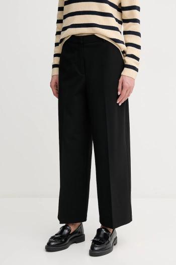 Nohavice Tommy Hilfiger dámske, čierna farba, široké, vysoký pás, WW0WW45463