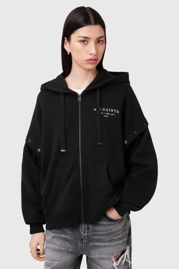 Bavlnená mikina AllSaints AROMA čierna farba, s kapucňou, s potlačou, W134JC