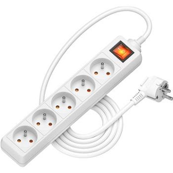 AlzaPower predlžovací prívod 230 V 5 zásuviek 2 m s vypínačom biely (APW-LV-A20E1W)