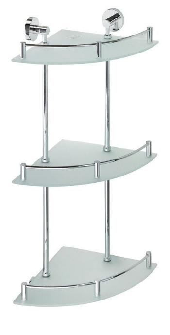 SAPHO - X-ROUND E polička sklo roh trojitá s hrazdou, 270x660x355, chróm XR606