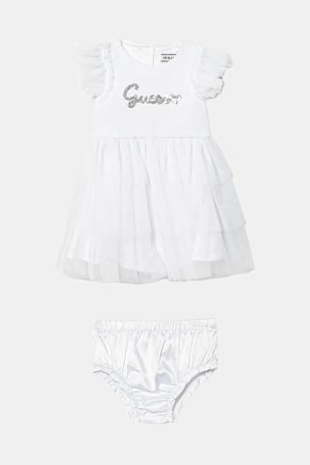 Dievčenské šaty Guess biela farba, mini, áčkový strih, A5RK02 KAUH0