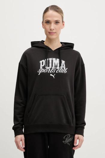 Mikina Puma dámska, čierna farba, s kapucňou, s potlačou, 685034