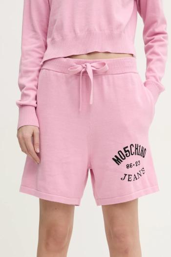 Bavlnené šortky Moschino Jeans ružová farba, s potlačou, vysoký pás, 0380 3201