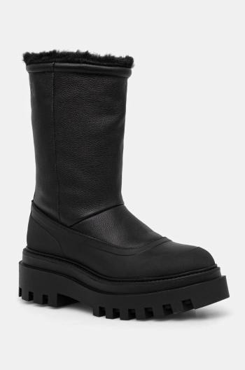 Členkové topánky Calvin Klein Jeans FLATFORM CHELSEA BOOT PADDED dámske, čierna farba, na plochom podpätku, zateplené, YW0YW01558