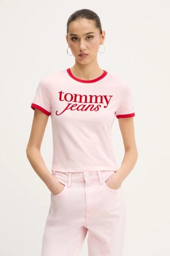 Bavlnené tričko Tommy Jeans dámske, ružová farba, DW0DW20631