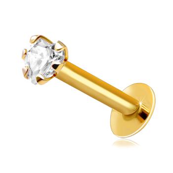 Zlatý 9K piercing do pery a brady - číry zirkónik v tvare srdca
