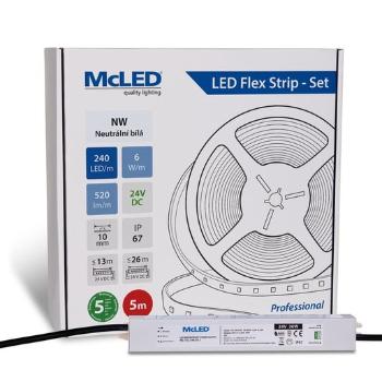 McLED  LED páska - sada 5 m, 240 LED/m, NW, 6 W/m, DC 24V, 520 lm/m, CRI90, IP67, 10 mm, vodič 3 m ML-126.033.90.S05001