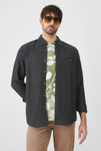 Ľanová košeľa Medicine pánska, zelená farba, regular, s golierom button-down