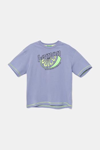 Bavlnené tričko United Colors of Benetton fialová farba, s potlačou, 3I1XC10P6