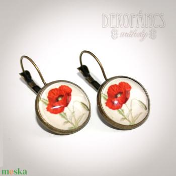 Pipacsos  üveglencsés fülbevaló - bronz színű - 16 mm