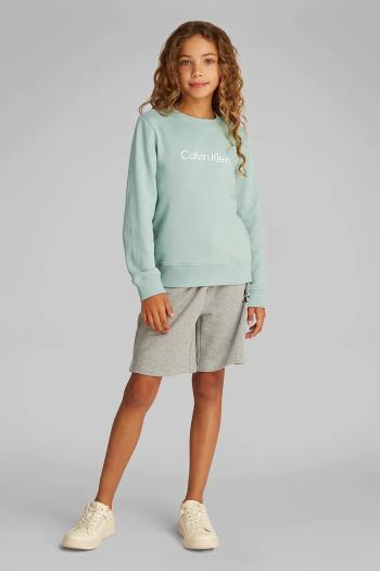 Detská bavlnená mikina Calvin Klein Jeans tyrkysová farba, s potlačou, IU0IU00680