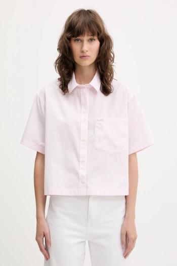 Bavlnená košeľa Guess Jeans ružová farba, voľný strih, s klasickým golierom, W5GH98 WH7Q1