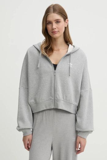 Bavlnená mikina adidas Originals Essential dámska, šedá farba, s kapucňou, melanžová, JN7844