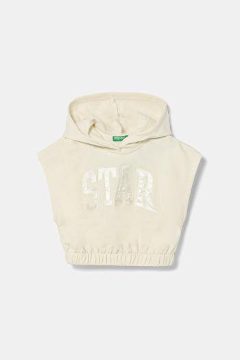 Mikina United Colors of Benetton béžová farba, s kapucňou, s nášivkou, 32N4C204H
