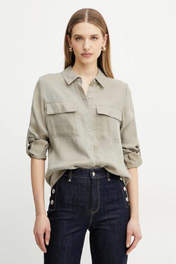 Košeľa Guess ENORA dámska, béžová farba, regular, s klasickým golierom, W5GH83 WH5N2